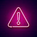 Vector Illustration Neon Glowing Warning Sign. Attention Label Glow On The Wall Royalty Free Stock Photo