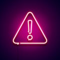 Vector Illustration Neon Glowing Warning Sign. Attention Label Glow On The Wall