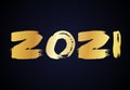 2021 hand drawn numbers. Gold grunge calligraphy lettering Royalty Free Stock Photo