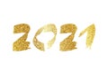 2021 hand drawn numbers. Gold grunge calligraphy lettering isolated on white background Royalty Free Stock Photo