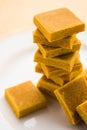 Hapus Amba Vadi / Burfi or Alphonso mango dried Cake or Bar, selective focus