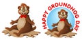 Hapy Groundhog day. Funny cartoon groundhog congratulates you.