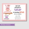 Hapy Hippo Cartoon Animal Birthday Invitation