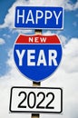 Hapy New Year 2022 written on american roadsign