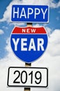 Hapy New Year 2019 written on american roadsign