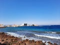 The mesmerizing view of the deep blue waters of Haql beach in Saudi Arabia. Royalty Free Stock Photo