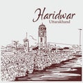 Har ki pauri haridwar uttarakhand sketch vector illustration