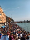 Har ki Pauri tempe River Ganges (ganga) devotees mob at Haridwar during indian fest Shiva Ratri at Haridwar Uttarakhand Royalty Free Stock Photo