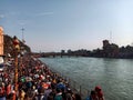 Har ki Pauri tempe River Ganges (ganga) devotees mob at Haridwar during indian fest Shiva Ratri at Haridwar Uttarakhand