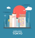 Harajuku beautiful town in Tokyo illustration design