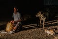 HARAR, ETHIOPIA - APRIL 8, 2019: Hyenas in the streets of Harar, Ethiopia. They gather every evening on a specific spot