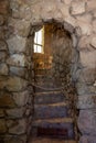 Ropes from bells and steps leading to the bell tower in the Lavra Netofa Convent in the vicinity of the village of Hararit in