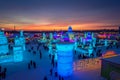 Harbin, China - February 9, 2017: Harbin International Ice and Snow Sculpture Festival is an annual winter festival that Royalty Free Stock Photo