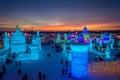 Harbin, China - February 9, 2017: Harbin International Ice and Snow Sculpture Festival is an annual winter festival that Royalty Free Stock Photo