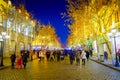 Harbin, China - February 9, 2017: Scenic view of pedestrian street decorated with beautiful christmas lights in the city