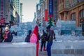 Harbin, China - February 9, 2017: Unknown tourists visiting the ice sculptures in Zhongyang pedestrian street, central