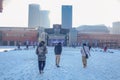 Unacquainted CHinese People or Tourist walking in front of Art Harbor or `Xi cheng hong chang` in Chinese name at harbin city Ch