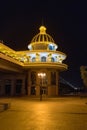 Harbin songhua river at night with unique dome tower on bridge