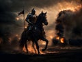 Harbinger of Shadows: The Halloween Knight and his Equine Companion Royalty Free Stock Photo