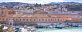 The harbor of Ancona with the boats docked and city panorama Royalty Free Stock Photo