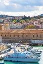 The harbor of Ancona with the boats docked and Royalty Free Stock Photo