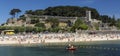 The harbor of Baiona with the castle of Monterreal, Pontevedra, Espanha. Royalty Free Stock Photo