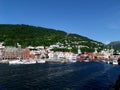 Harbor of Bergen and the old town in the midsummer sunny day, Bergen