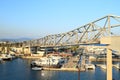 Harbor with boats under bridge Royalty Free Stock Photo