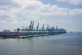 Harbor cargo cranes shipping port equipment, Industrial port crane, Logistics and containers, Cargo freight ship, Cargo sea port Royalty Free Stock Photo