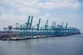 Harbor cargo cranes shipping port equipment, Industrial port crane, Logistics and containers, Cargo freight ship, Cargo sea port Royalty Free Stock Photo