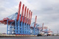 Harbor Cargo Freight Container Shipping Cranes in Hamburg Harbor for global Logistics