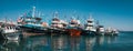 Harbor with commercial fishing boats in Didim, Turkey