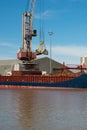 Harbor crane loading a ship with wood. Bordeaux port