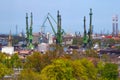 Harbor cranes at the famous shipyard of Gdansk on a sunny day. Poland Royalty Free Stock Photo