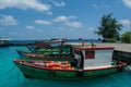 Harbor with fishermen`s boats at the Villingili tropical island