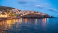 Harbor and fishing Camara de Lobos at twilight time, Madeira island, Portugal Royalty Free Stock Photo