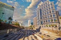 LOS ANGELES, CA - JUNE 5, 2019: The Harbor Freeway weaving between skycrapers in downtown Los Angeles