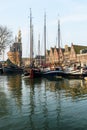 Harbor of Hoorn with sailboats and city buildings in Netherlands Royalty Free Stock Photo