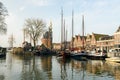 Harbor of Hoorn with sailboats and city buildings in Netherlands Royalty Free Stock Photo