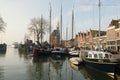 Harbor of Hoorn with sailboats and city buildings in Netherlands Royalty Free Stock Photo