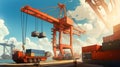 Harbor Hustle: AI-Generated Illustration of Busy Cargo Loading Scene