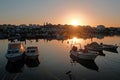 The harbor from Lagos in the Algarve Portugal at sunset