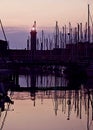 Harbor and lighthouse at sunset