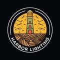 Harbor Lighting Tower Logo Vector Graphic Design illustration Retro Vintage Circle Badge Emblem Symbol and Icon