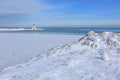 Winter Coastal Scenic Of Lake Michigan Harbor Marker