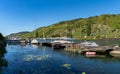 Harbor in the Mosel River at Enkirch with vineyards in the hills behind