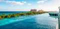 Cruise port of Nassau, Bahamas. View of Paradise Island from the ship. Royalty Free Stock Photo