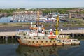 Harbor Newcastle along river Tyne with several moored ships