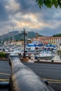 Harbor and old cannon at Port-Vendres at morning in France Royalty Free Stock Photo