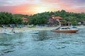 Harbor at Padangbai on Bali Indonesia at sunset Royalty Free Stock Photo